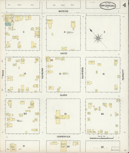 Sanborn Fire Insurance Map from San Leandro, Alameda County, California (1890), Sheet #0004 - Complete Map Set gallery image, historic Sanborn map, vintage wall art, California California