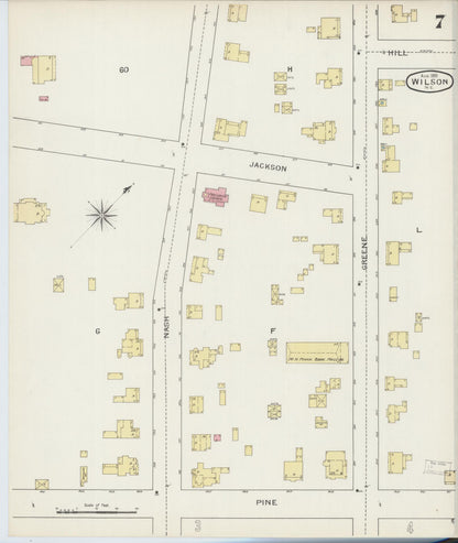 Sanborn Fire Insurance Map from Wilson, Wilson County, North Carolina (1893), Sheet #0007 - Complete Map Set gallery image, historic Sanborn map, vintage wall art, North Carolina North Carolina