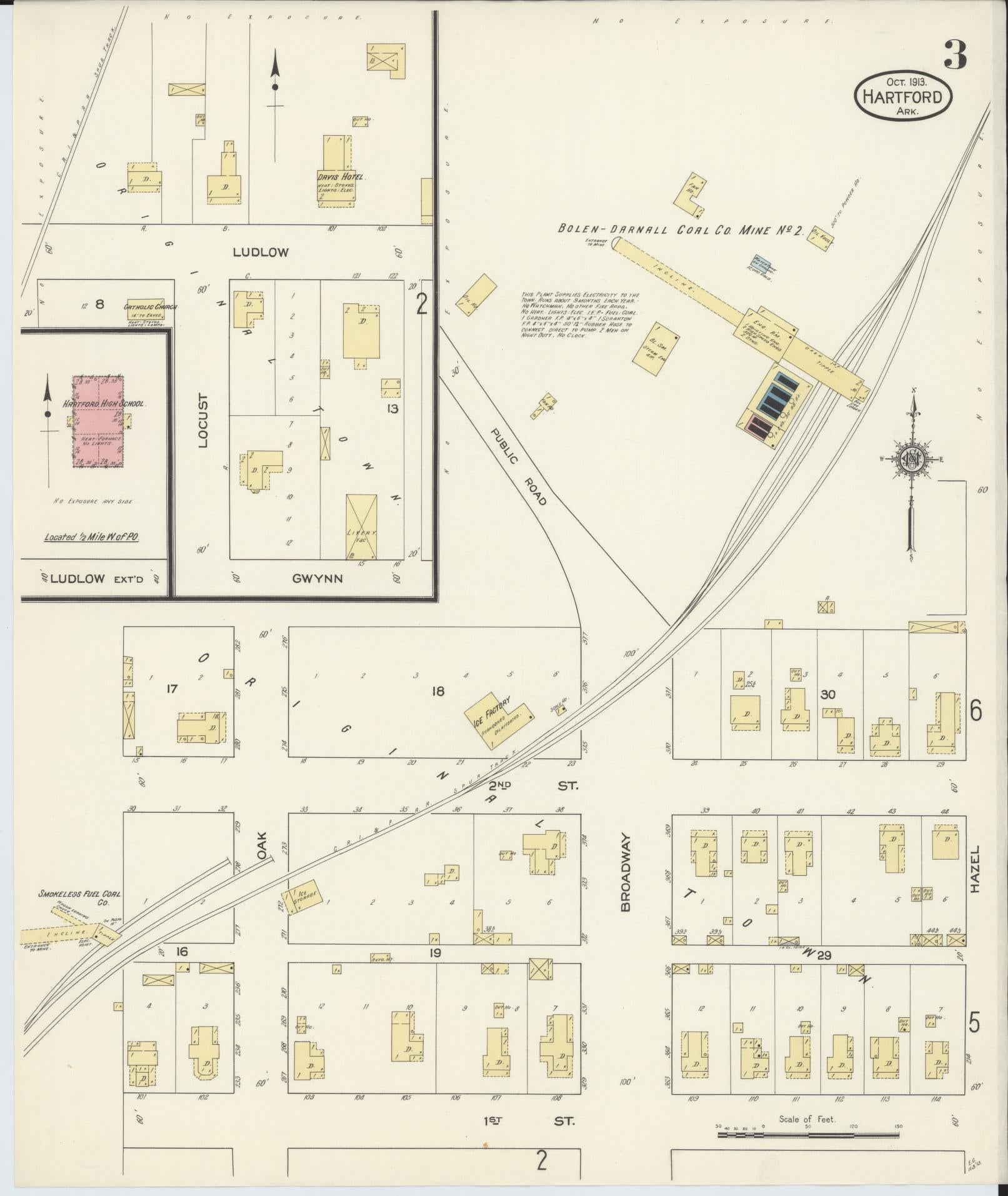 Sanborn Fire Insurance Map from Hartford, Sebastian County, Arkansas (1913), Sheet #0003 - Complete Map Set gallery image, historic Sanborn map, vintage wall art, Arkansas Arkansas