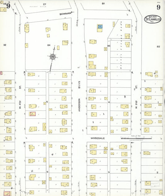 Sanborn Fire Insurance Map from Saint Charles, Kane County, Illinois (1923), Sheet #0009 - Historic Sanborn Fire Insurance Map Print, vintage old map wall art, antique decor, genealogy gift, Illinois Illinois map