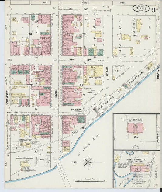 Sanborn Fire Insurance Map from Niles, Berrien County, Michigan (1889), Sheet #0003 - Historic Sanborn Fire Insurance Map Print, vintage old map wall art, antique decor, genealogy gift, Michigan Michigan map