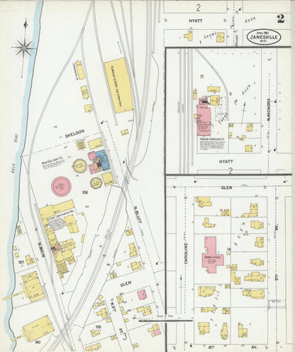 Sanborn Fire Insurance Map from Janesville, Rock County, Wisconsin (1901), Sheet #0002 - Complete Map Set gallery image, historic Sanborn map, vintage wall art, Wisconsin Wisconsin