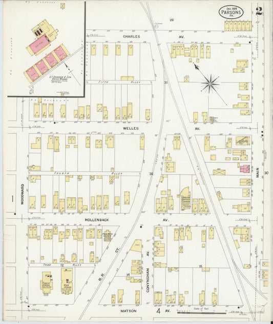 Sanborn Fire Insurance Map from Parsons, Luzerne County, Pennsylvania (1908), Sheet #0002 - Historic Sanborn Fire Insurance Map Print, vintage old map wall art, antique decor, genealogy gift, Pennsylvania Pennsylvania map