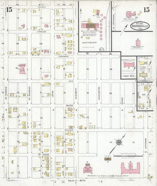 Sanborn Fire Insurance Map from Brownsville, Cameron County, Texas (1926), Sheet #0015 - Historic Sanborn Fire Insurance Map Print, vintage old map wall art, antique decor, genealogy gift, Texas Texas map