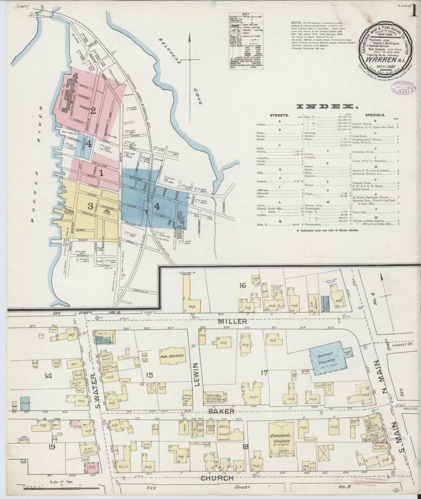 Sanborn Fire Insurance Map from Warren, Bristol County, Rhode Island (1887), Sheet #0001 - Complete Map Set gallery image, historic Sanborn map, vintage wall art, Rhode Island Rhode Island