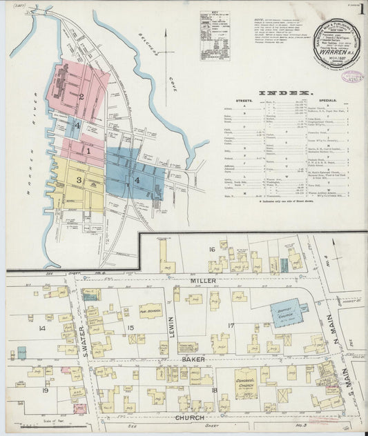 Sanborn Fire Insurance Map from Warren, Bristol County, Rhode Island (1887), Sheet #0001 - Complete Map Set gallery image, historic Sanborn map, vintage wall art, Rhode Island Rhode Island