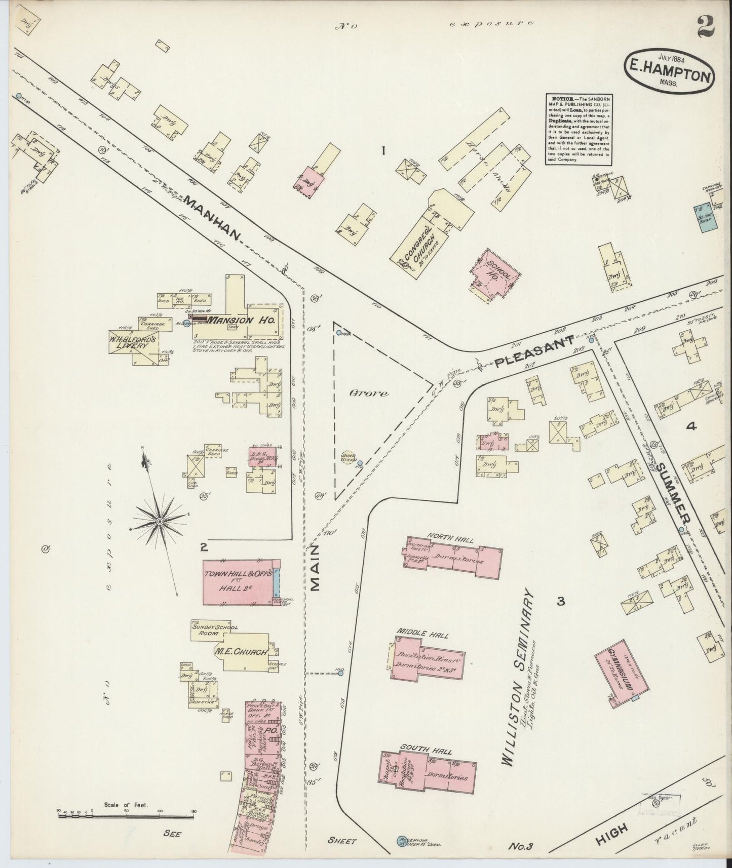 Sanborn Fire Insurance Map from East Hampton, Hampshire County, Massachusetts (1884), Sheet #0002 - Complete Map Set gallery image, historic Sanborn map, vintage wall art, Massachusetts Massachusetts
