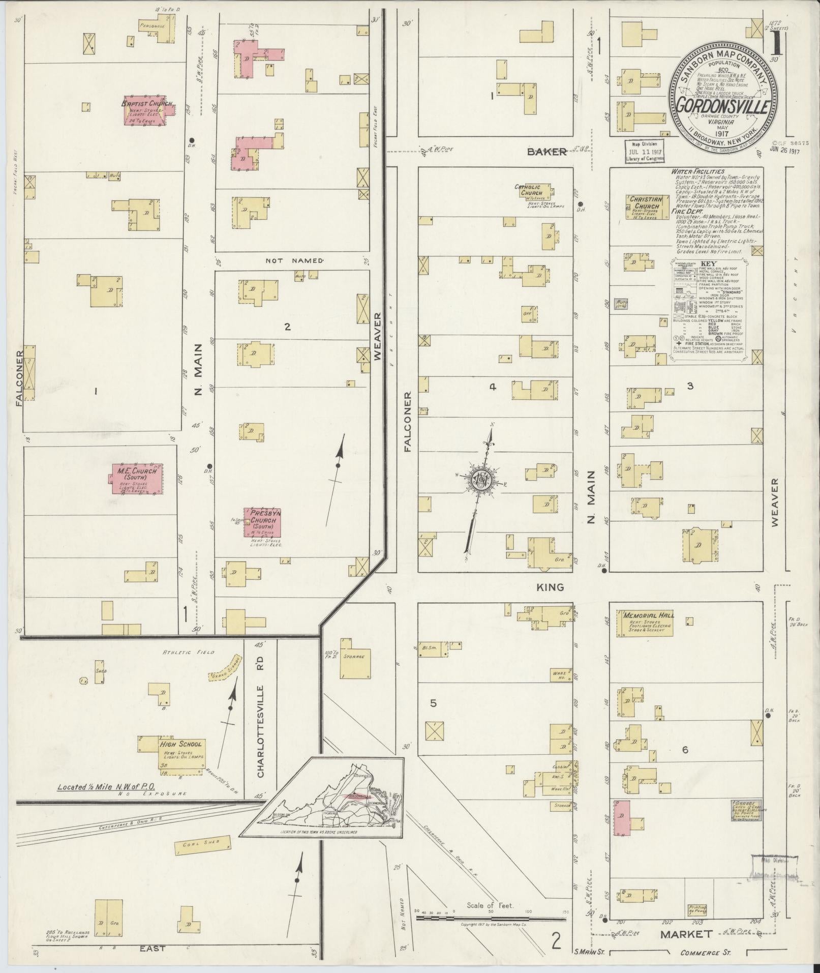 Sanborn Fire Insurance Map from Gordonsville, Orange County, Virginia. (1917) – Historic Sanborn Fire Insurance Map Print