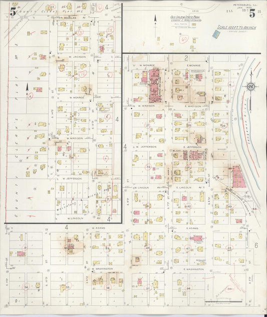 Sanborn Fire Insurance Map from Petersburg, Menard County, Illinois (1943), Sheet #0005 - Historic Sanborn Fire Insurance Map Print, vintage old map wall art, antique decor, genealogy gift, Illinois Illinois map