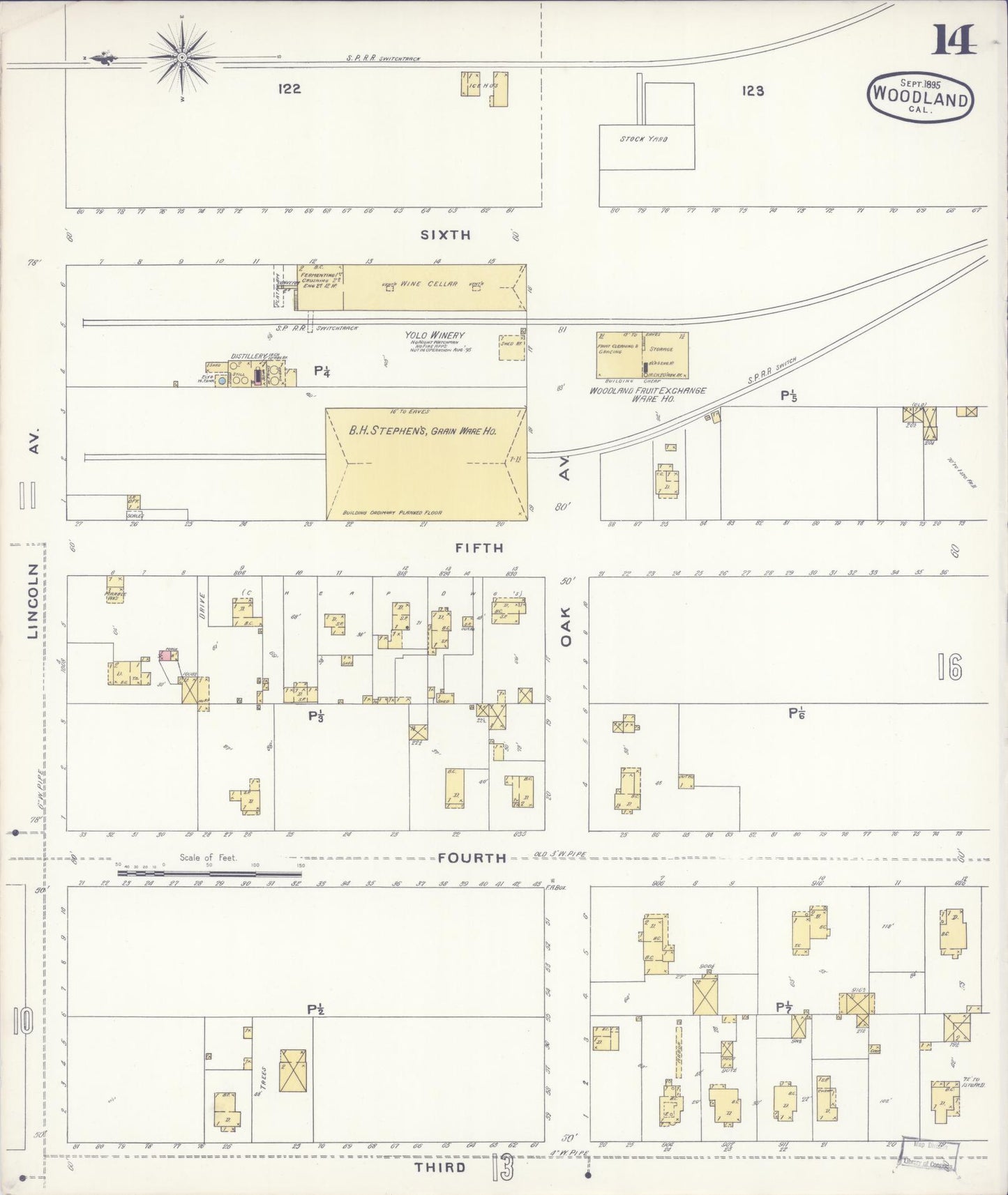 Sanborn Fire Insurance Map from Woodland, Yolo County, California (1895), Sheet #0014 - Complete Map Set gallery image, historic Sanborn map, vintage wall art, California California