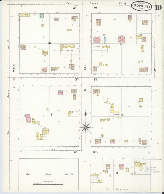 Sanborn Fire Insurance Map from Provo, Utah County, Utah (1890), Sheet #0019 - Historic Sanborn Fire Insurance Map Print, vintage old map wall art, antique decor, genealogy gift, Provo Utah map