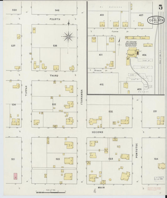 Sanborn Fire Insurance Map from Corinth, Alcorn County, Mississippi (1894), Sheet #0005 - Historic Sanborn Fire Insurance Map Print, vintage old map wall art, antique decor, genealogy gift, Mississippi Mississippi map