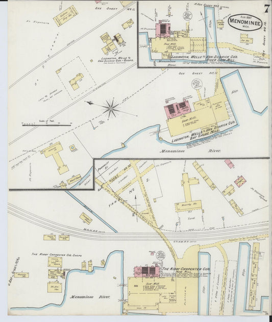 Sanborn Fire Insurance Map from Menominee, Menominee County, Michigan (1887), Sheet #0007 - Historic Sanborn Fire Insurance Map Print, vintage old map wall art, antique decor, genealogy gift, Michigan Michigan map