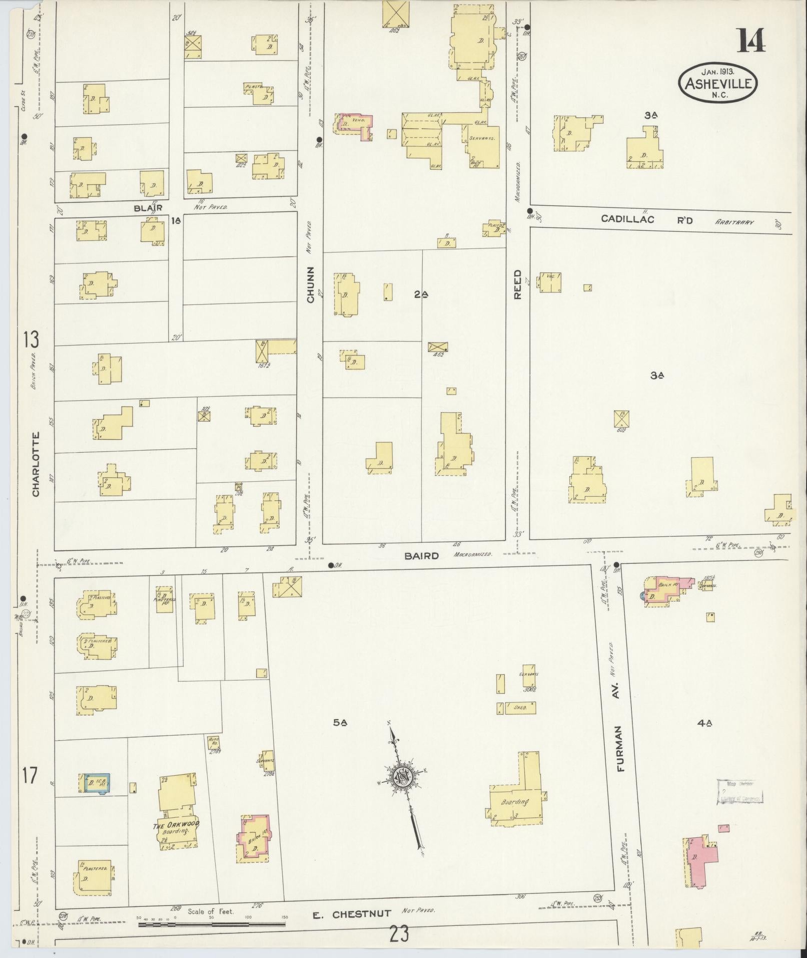 Sanborn Fire Insurance Map from Asheville, Buncombe County, North Carolina (1913), Sheet #0014 - Historic Sanborn Fire Insurance Map Print, vintage old map wall art, antique decor, genealogy gift, North Carolina North Carolina map