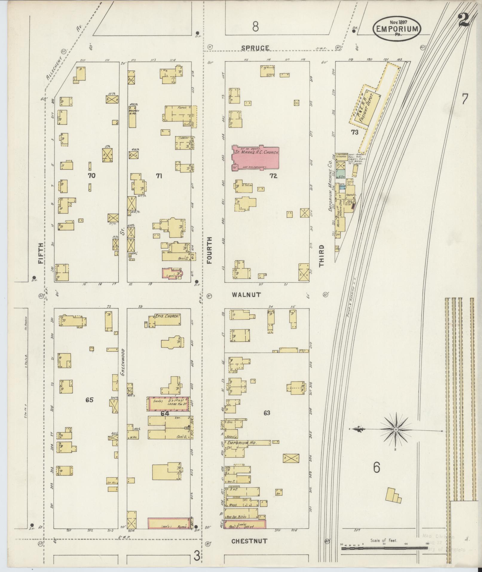 Sanborn Fire Insurance Map from Emporium, Cameron County, Pennsylvania (1897), Sheet #0002 - Historic Sanborn Fire Insurance Map Print, vintage old map wall art, antique decor, genealogy gift, Pennsylvania Pennsylvania map