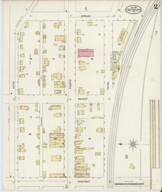 Sanborn Fire Insurance Map from Emporium, Cameron County, Pennsylvania (1897), Sheet #0002 - Historic Sanborn Fire Insurance Map Print, vintage old map wall art, antique decor, genealogy gift, Pennsylvania Pennsylvania map