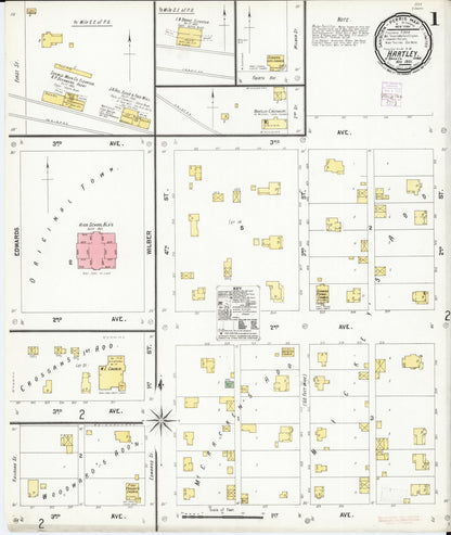 Sanborn Fire Insurance Map from Hartley, O'Brien County, Iowa (1901), Sheet #0001 - Historic Sanborn Fire Insurance Map Print, vintage old map wall art