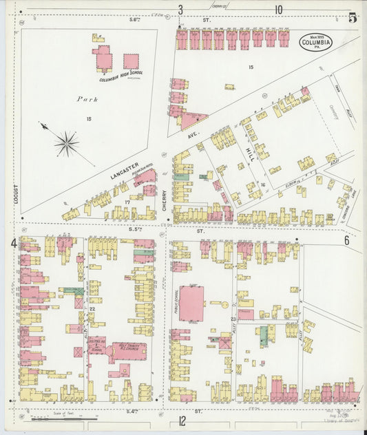 Sanborn Fire Insurance Map from Columbia, Lancaster County, Pennsylvania (1899), Sheet #0005 - Historic Sanborn Fire Insurance Map Print, vintage old map wall art, antique decor, genealogy gift, Pennsylvania Pennsylvania map