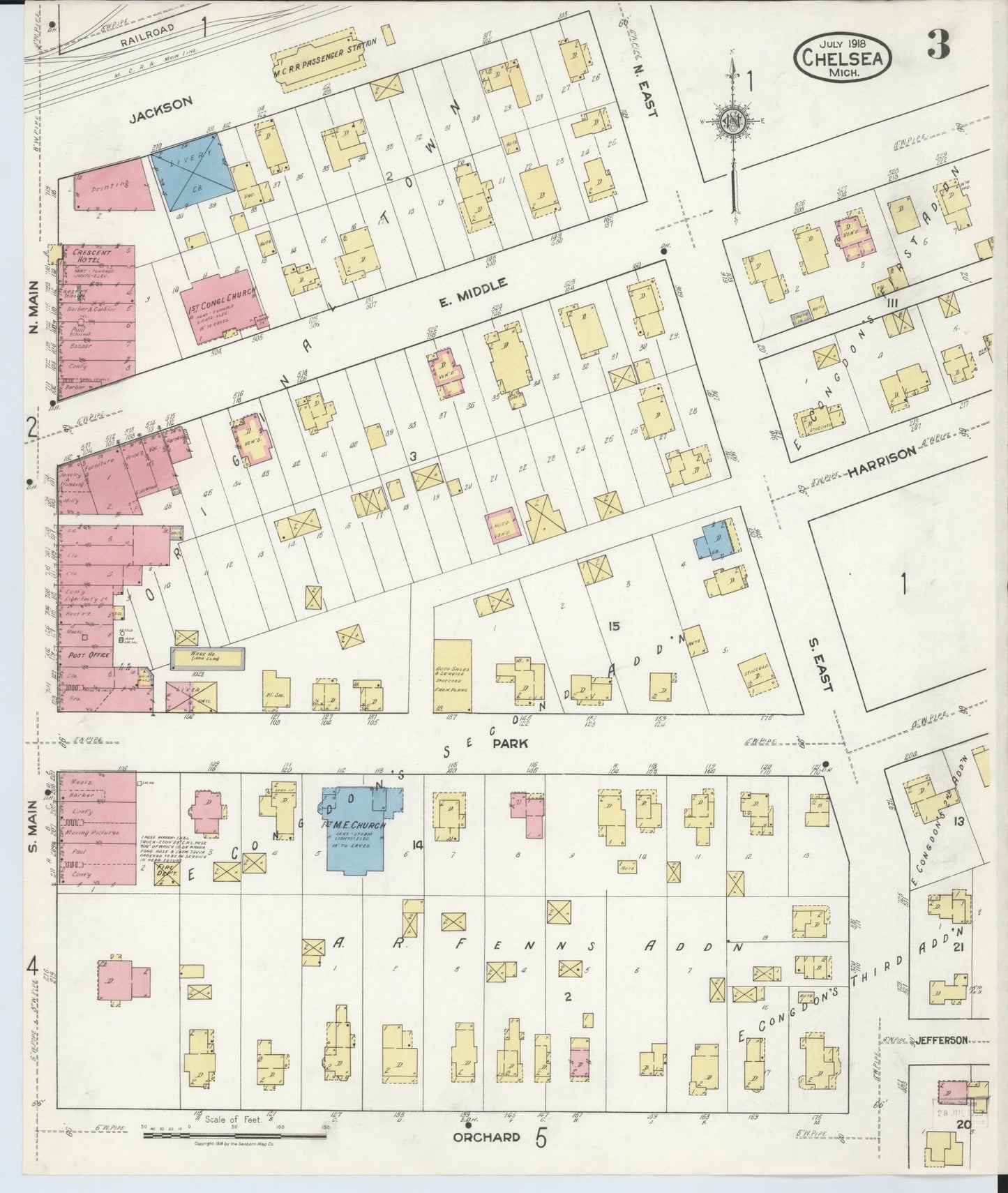 Sanborn Fire Insurance Map from Chelsea, Washtenaw County, Michigan (1918), Sheet #0003 - Complete Map Set gallery image, historic Sanborn map, vintage wall art, Michigan Michigan