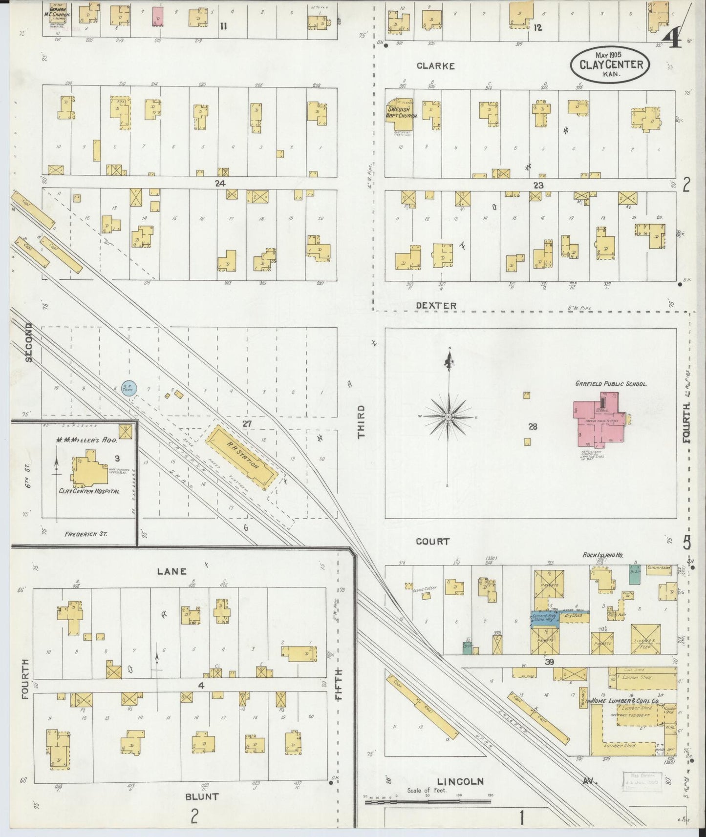 Sanborn Fire Insurance Map from Clay Center, Clay County, Kansas (1905), Sheet #0004 - Complete Map Set gallery image, historic Sanborn map, vintage wall art, Kansas Kansas