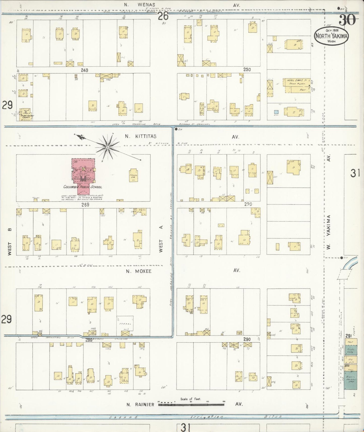 Sanborn Fire Insurance Map from North Yakima, Yakima County, Washington (1905), Sheet #0030 - Historic Sanborn Fire Insurance Map Print, vintage old map wall art, antique decor, genealogy gift, Washington Washington map