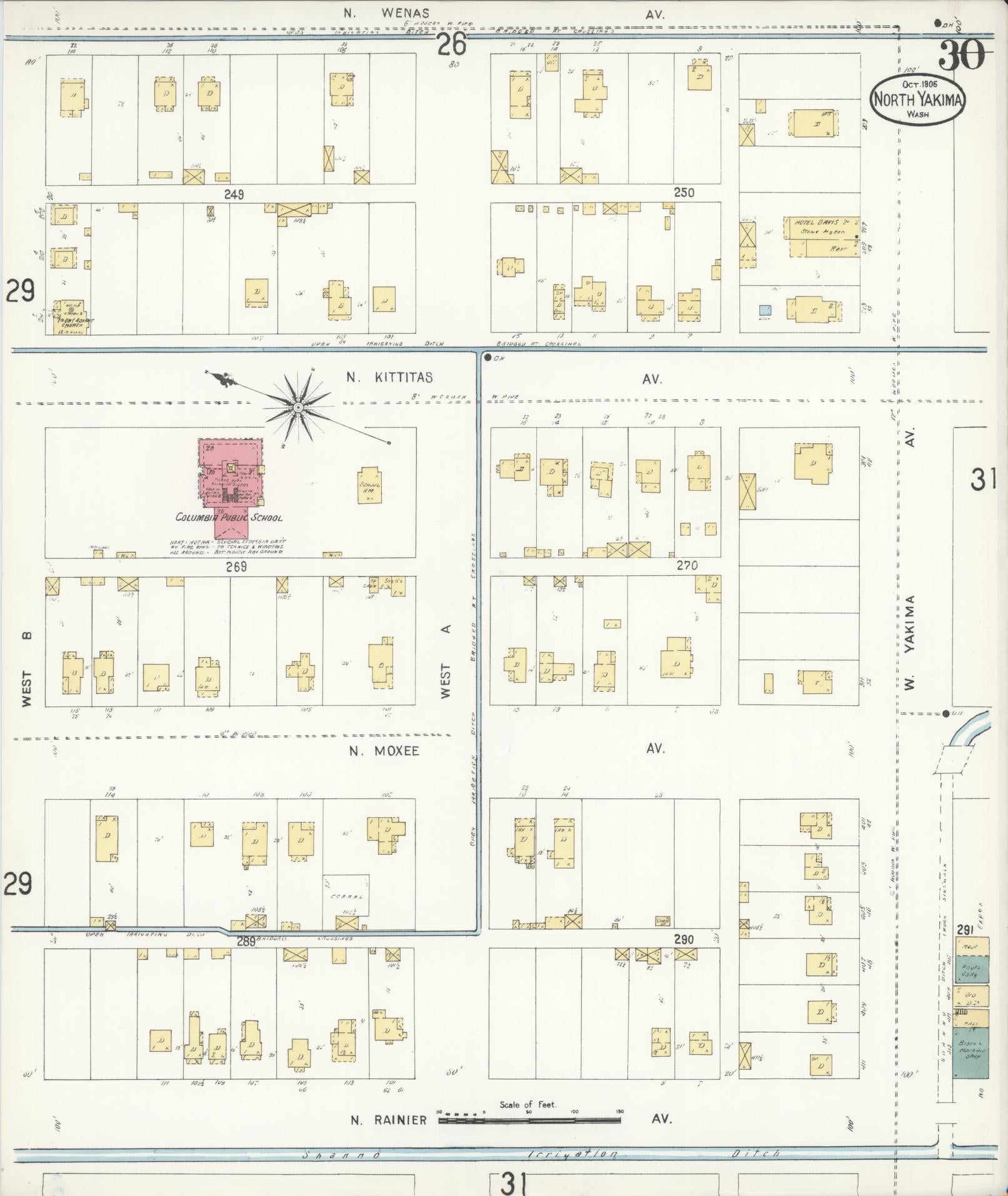 Sanborn Fire Insurance Map from North Yakima, Yakima County, Washington (1905), Sheet #0030 - Historic Sanborn Fire Insurance Map Print, vintage old map wall art, antique decor, genealogy gift, Washington Washington map
