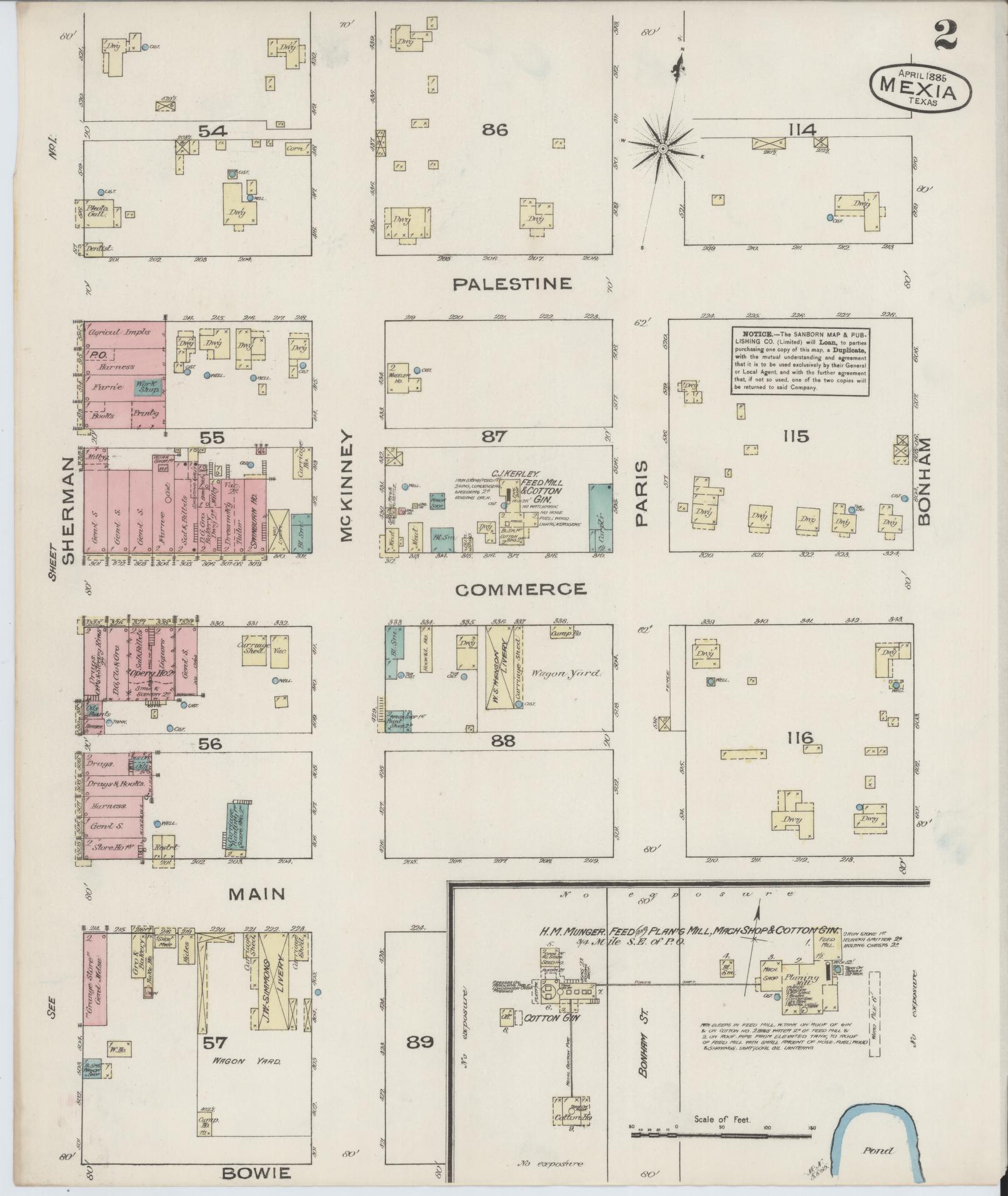 Sanborn Fire Insurance Map from Mexia, Limestone County, Texas (1885), Sheet #0002 - Complete Map Set gallery image, historic Sanborn map, vintage wall art, Texas Texas