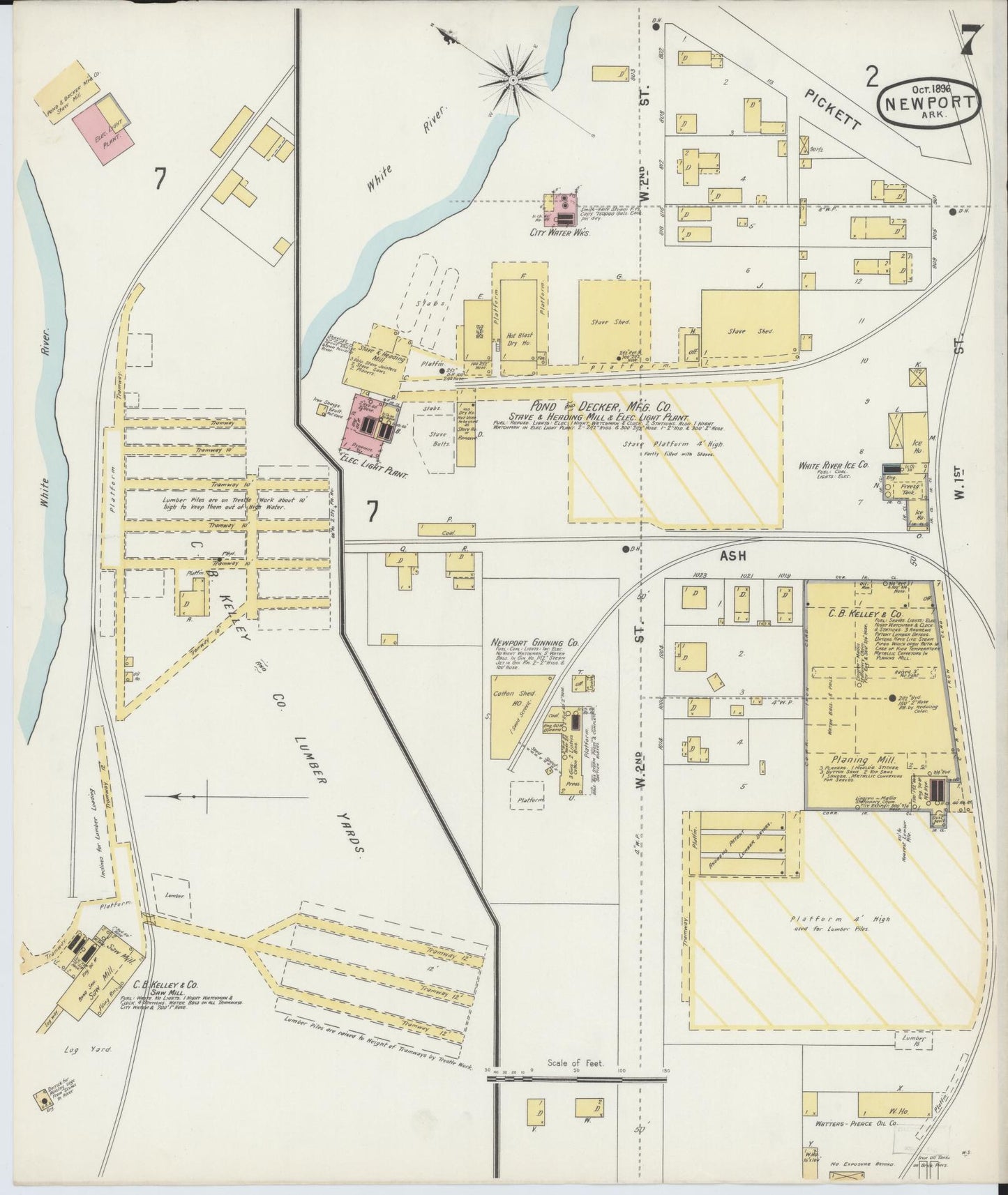 Sanborn Fire Insurance Map from Newport, Jackson County, Arkansas (1896), Sheet #0007 - Complete Map Set gallery image, historic Sanborn map, vintage wall art, Arkansas Arkansas
