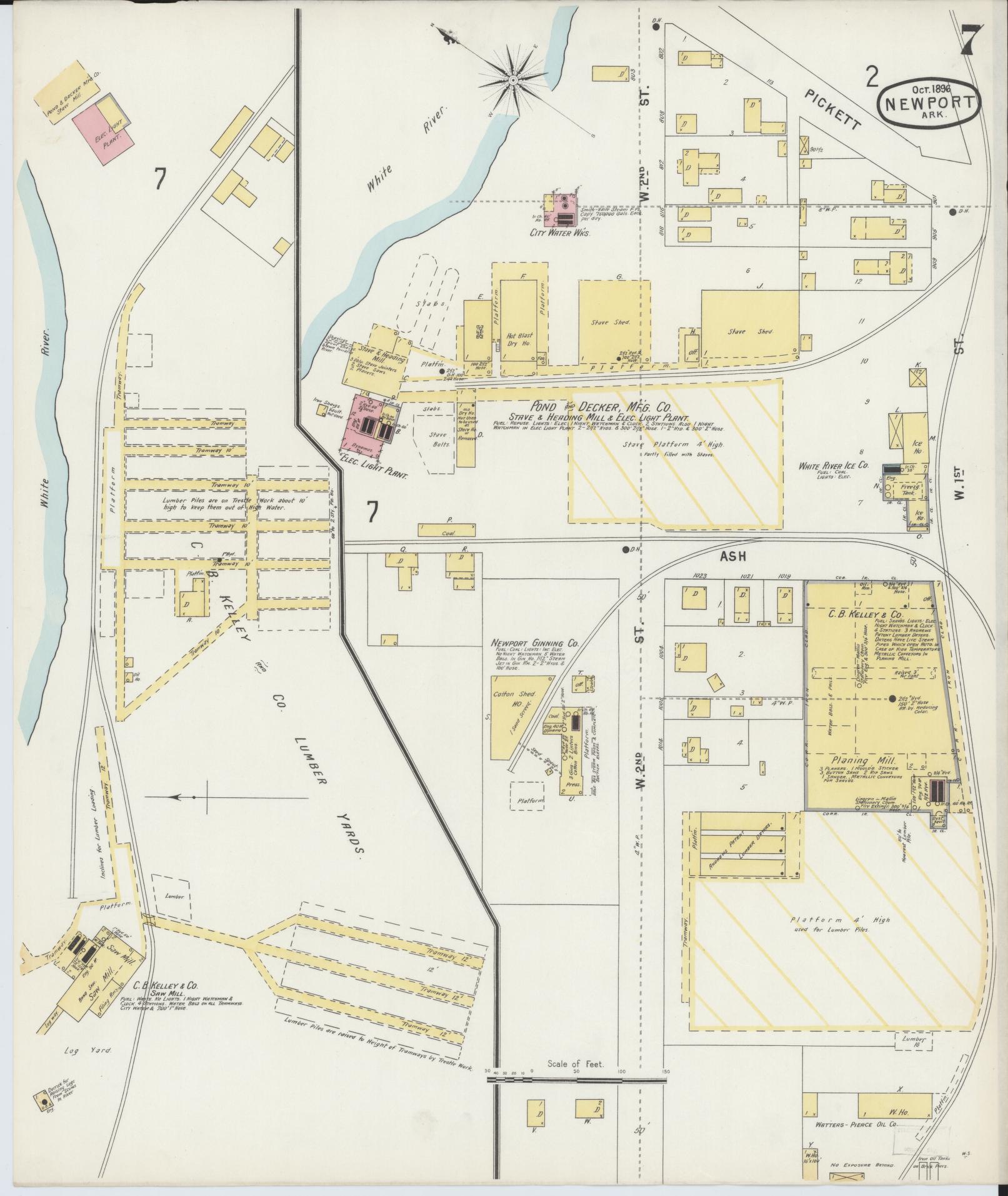 Sanborn Fire Insurance Map from Newport, Jackson County, Arkansas (1896), Sheet #0007 - Complete Map Set gallery image, historic Sanborn map, vintage wall art, Arkansas Arkansas