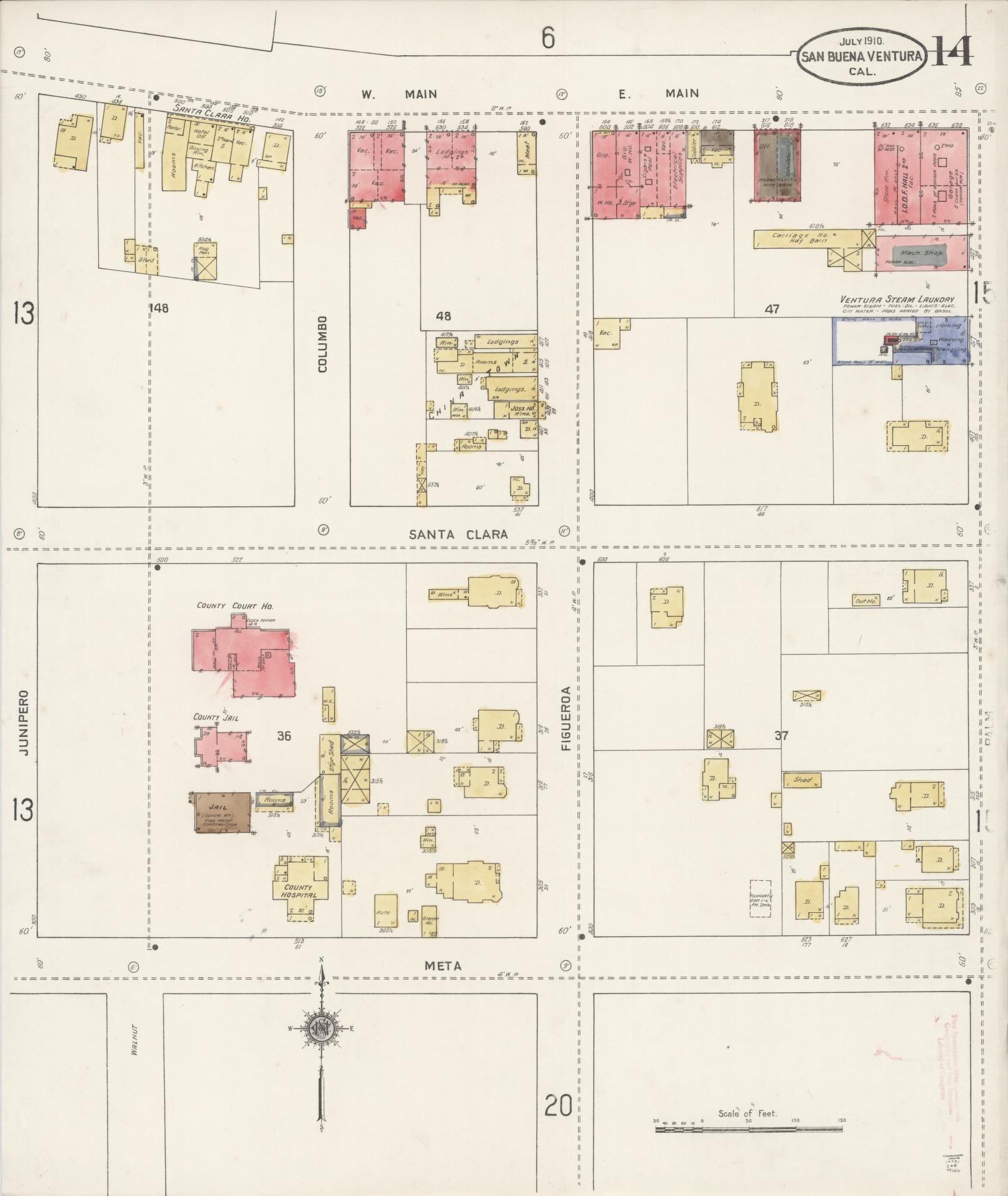 Sanborn Fire Insurance Map from San Buenaventura, Ventura County, California (1910), Sheet #0014 - Complete Map Set gallery image, historic Sanborn map, vintage wall art, California California
