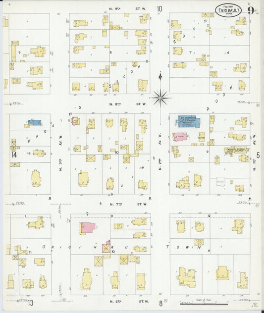 Sanborn Fire Insurance Map from Faribault, Rice County, Minnesota (1909), Sheet #0009 - Historic Sanborn Fire Insurance Map Print, vintage old map wall art, antique decor, genealogy gift, Minnesota Minnesota map