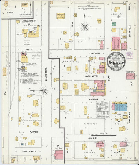 Sanborn Fire Insurance Map from Marshfield, Webster County, Missouri (1905), Sheet #0001 - Complete Map Set gallery image, historic Sanborn map, vintage wall art, Missouri Missouri