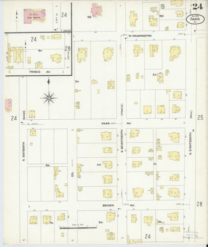 Sanborn Fire Insurance Map from Paris, Lamar County, Texas (1908), Sheet #0024 - Historic Sanborn Fire Insurance Map Print, vintage old map wall art, antique decor, genealogy gift, Texas Texas map