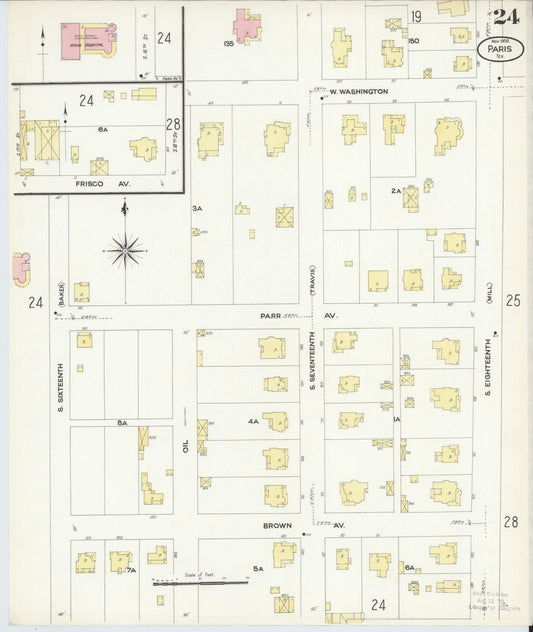 Sanborn Fire Insurance Map from Paris, Lamar County, Texas (1908), Sheet #0024 - Historic Sanborn Fire Insurance Map Print, vintage old map wall art, antique decor, genealogy gift, Texas Texas map