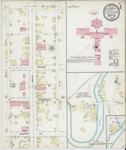 Sanborn Fire Insurance Map from Marion, Smyth County, Virginia (1891), Sheet #0001 - Historic Sanborn Fire Insurance Map Print, vintage old map wall art, antique decor, genealogy gift, Virginia Virginia map