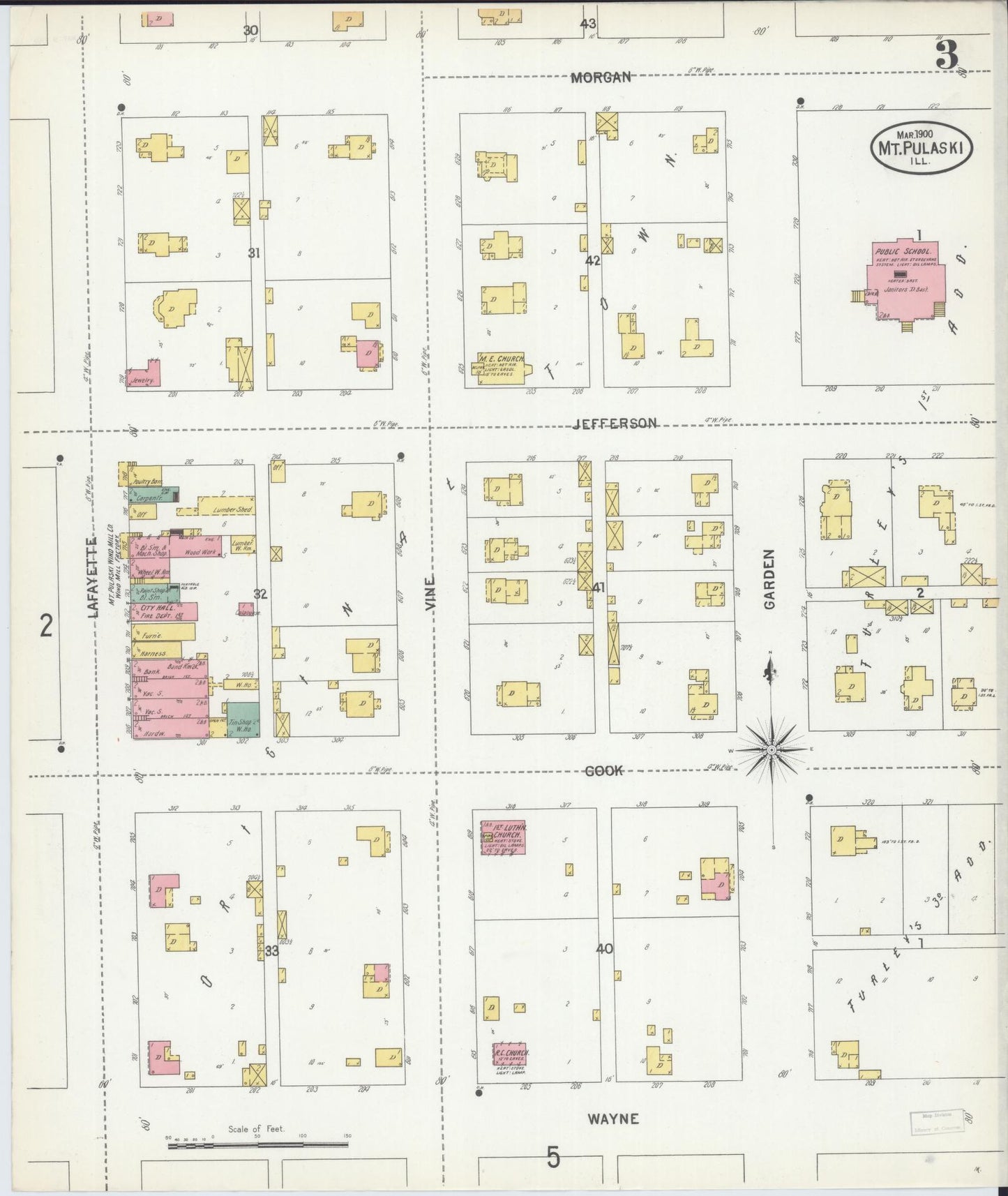 Sanborn Fire Insurance Map from Mount Pulaski, Logan County, Illinois (1900), Sheet #0003 - Complete Map Set gallery image, historic Sanborn map, vintage wall art, Illinois Illinois