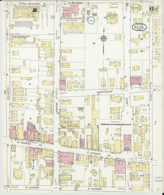 Sanborn Fire Insurance Map from Biloxi, Harrison County, Mississippi (1914), Sheet #0006 - Historic Sanborn Fire Insurance Map Print, vintage old map wall art, antique decor, genealogy gift, Mississippi Mississippi map