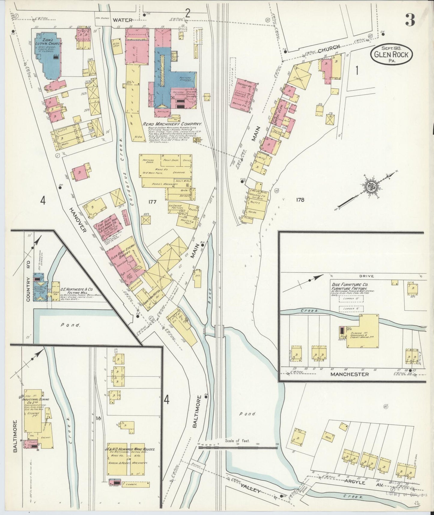 Sanborn Fire Insurance Map from Glen Rock, York County, Pennsylvania (1913), Sheet #0003 - Historic Sanborn Fire Insurance Map Print, vintage old map wall art, antique decor, genealogy gift, Pennsylvania Pennsylvania map