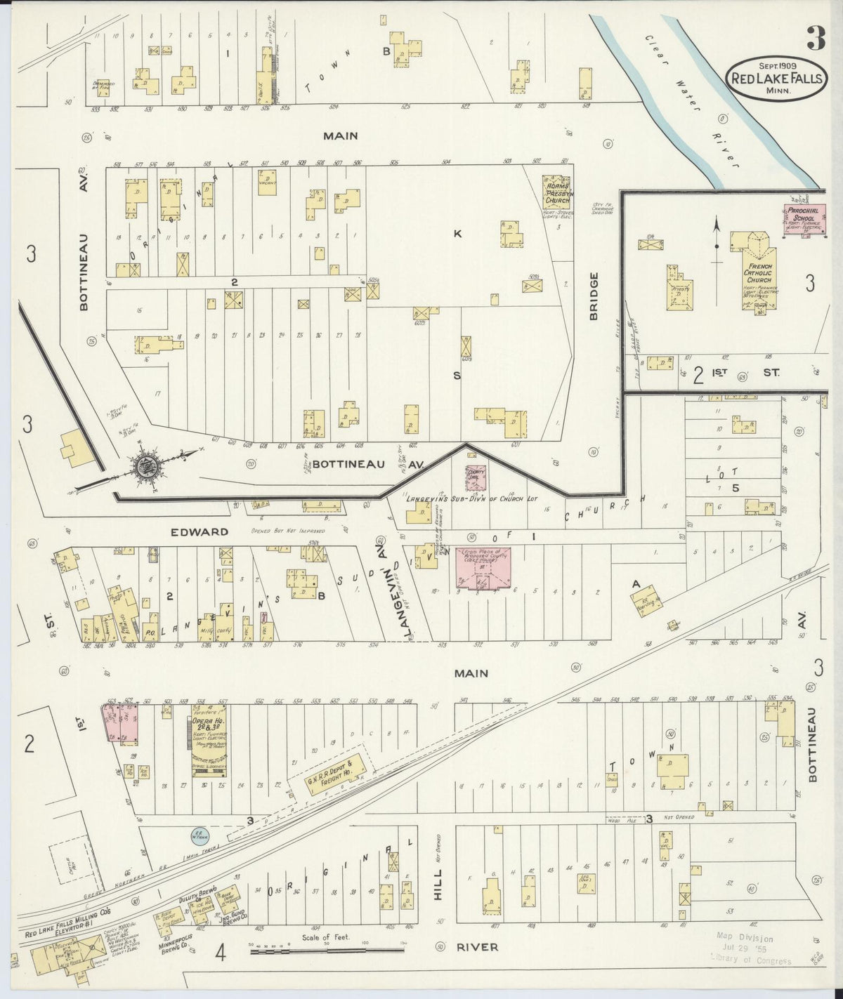 Sanborn Fire Insurance Map from Red Lake Falls, Red Lake County, Minnesota (1909), Sheet #0003 - Historic Sanborn Fire Insurance Map Print, vintage old map wall art, antique decor, genealogy gift, Minnesota Minnesota map