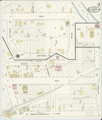Sanborn Fire Insurance Map from Red Lake Falls, Red Lake County, Minnesota (1909), Sheet #0003 - Historic Sanborn Fire Insurance Map Print, vintage old map wall art, antique decor, genealogy gift, Minnesota Minnesota map
