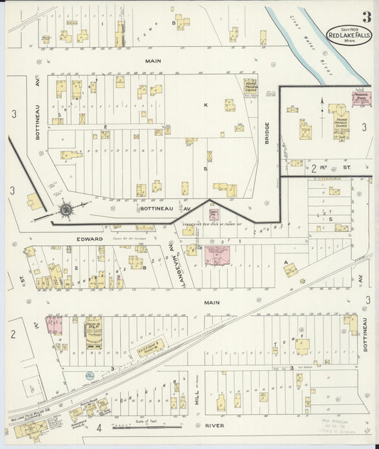 Sanborn Fire Insurance Map from Red Lake Falls, Red Lake County, Minnesota (1909), Sheet #0003 - Historic Sanborn Fire Insurance Map Print, vintage old map wall art, antique decor, genealogy gift, Minnesota Minnesota map