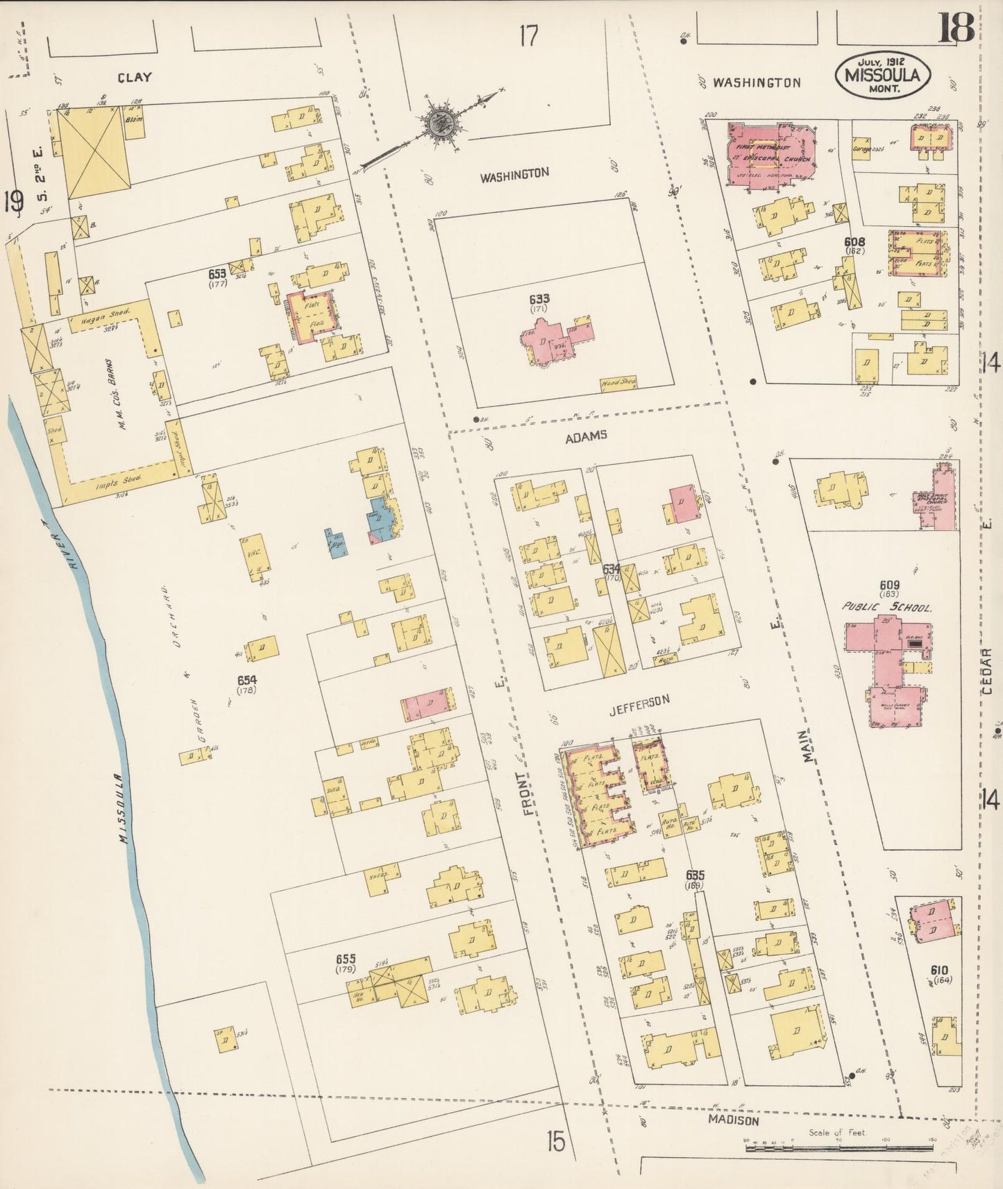 Sanborn Fire Insurance Map from Missoula, Missoula County, Montana (1912), Sheet #0018 - Historic Sanborn Fire Insurance Map Print, vintage old map wall art, antique decor, genealogy gift, Montana Montana map