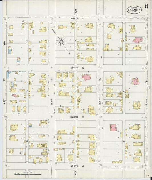 Sanborn Fire Insurance Map from Fort Smith, Sebastian County, Arkansas (1897), Sheet #0006 - Historic Sanborn Fire Insurance Map Print, vintage old map wall art, antique decor, genealogy gift, Arkansas Arkansas map