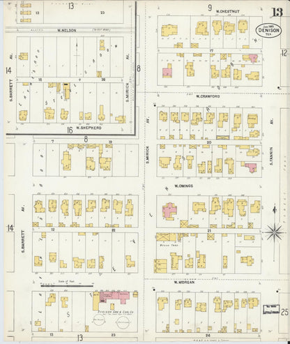Sanborn Fire Insurance Map from Denison, Grayson County, Texas (1903), Sheet #0013 - Historic Sanborn Fire Insurance Map Print, vintage old map wall art, antique decor, genealogy gift, Texas Texas map