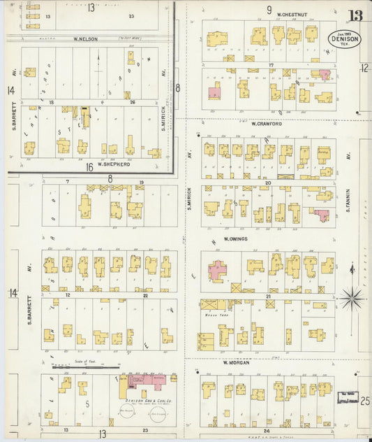 Sanborn Fire Insurance Map from Denison, Grayson County, Texas (1903), Sheet #0013 - Historic Sanborn Fire Insurance Map Print, vintage old map wall art, antique decor, genealogy gift, Texas Texas map