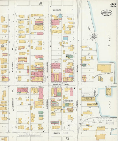 Sanborn Fire Insurance Map from Green Bay, Brown County, Wisconsin (1900), Sheet #0022 - Historic Sanborn Fire Insurance Map Print, vintage old map wall art, antique decor, genealogy gift, Wisconsin Wisconsin map