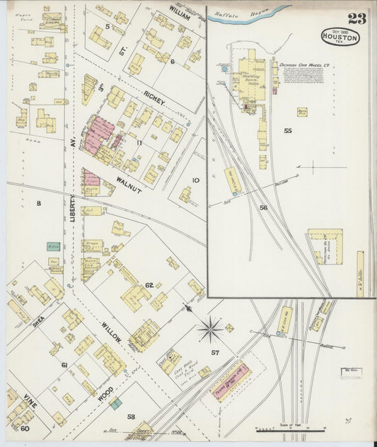 Sanborn Fire Insurance Map from Houston, Harris County, Texas (1890), Sheet #0023 - Historic Sanborn Fire Insurance Map Print, vintage old map wall art, antique decor, genealogy gift, Texas Texas map