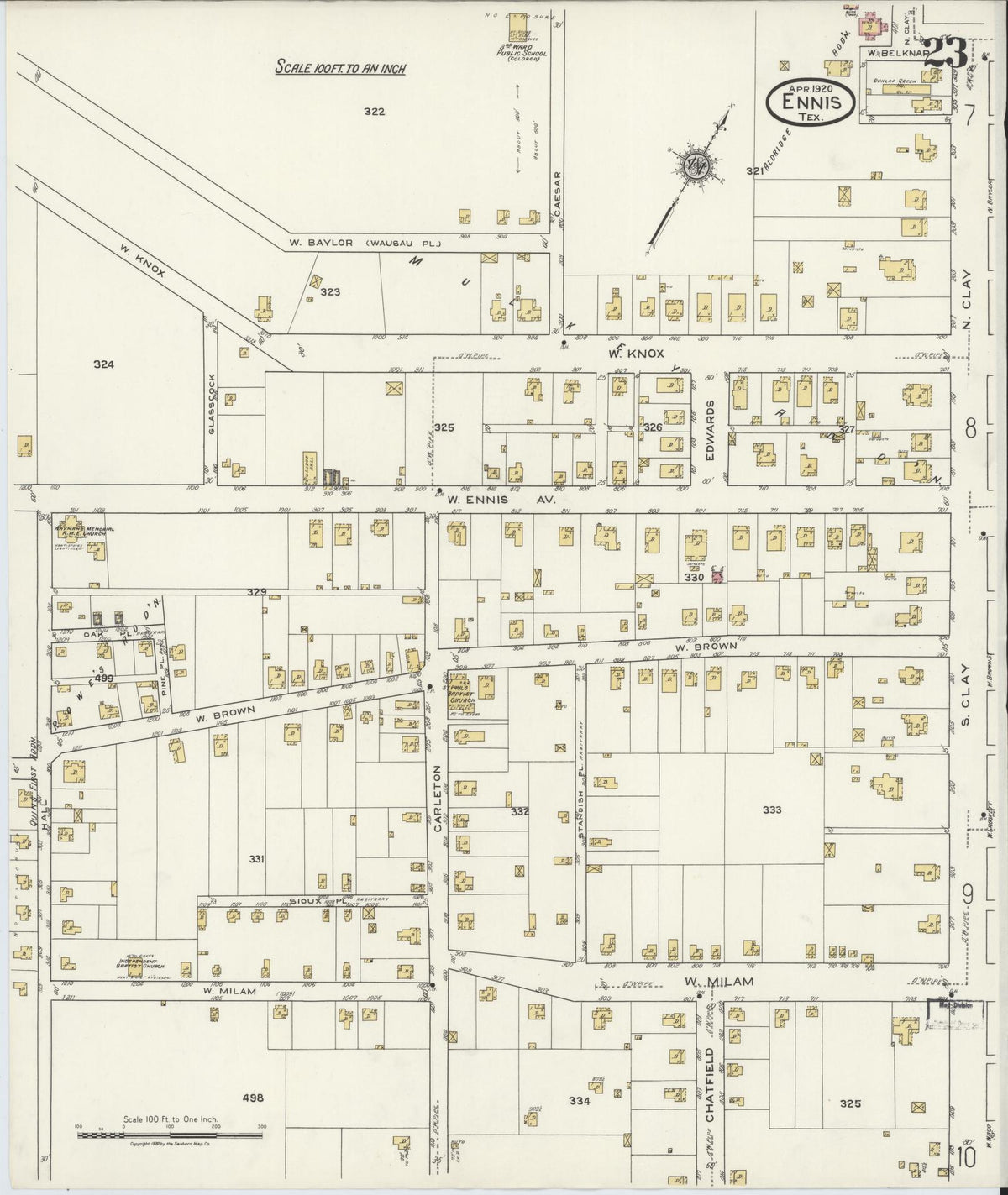 Sanborn Fire Insurance Map from Ennis, Ellis County, Texas (1920), Sheet #0023 - Complete Map Set gallery image, historic Sanborn map, vintage wall art, Texas Texas