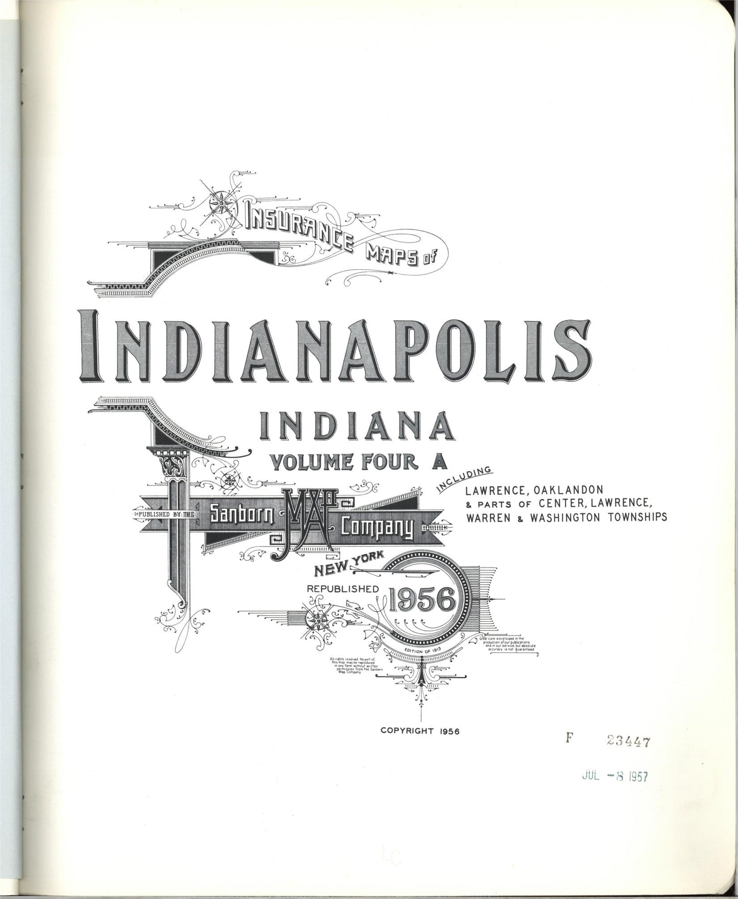 Sanborn Fire Insurance Map from Indianapolis, Marion County, Indiana (1956), Sheet #0001 - Historic Sanborn Fire Insurance Map Print, vintage old map wall art, antique decor, genealogy gift, Washington Washington map