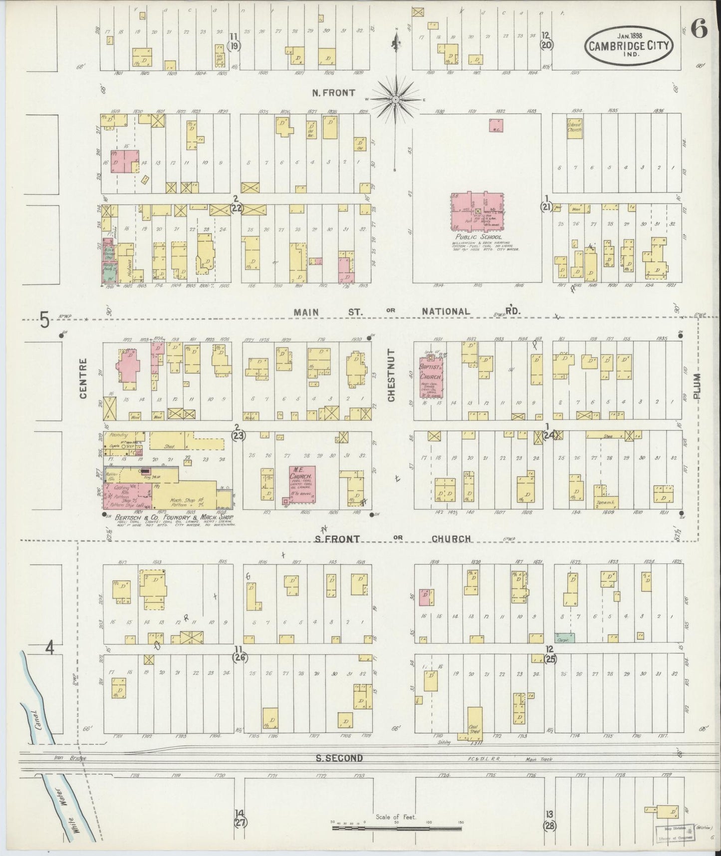 Sanborn Fire Insurance Map from Cambridge City, Wayne County, Indiana (1898), Sheet #0006 - Complete Map Set gallery image, historic Sanborn map, vintage wall art, Indiana Indiana